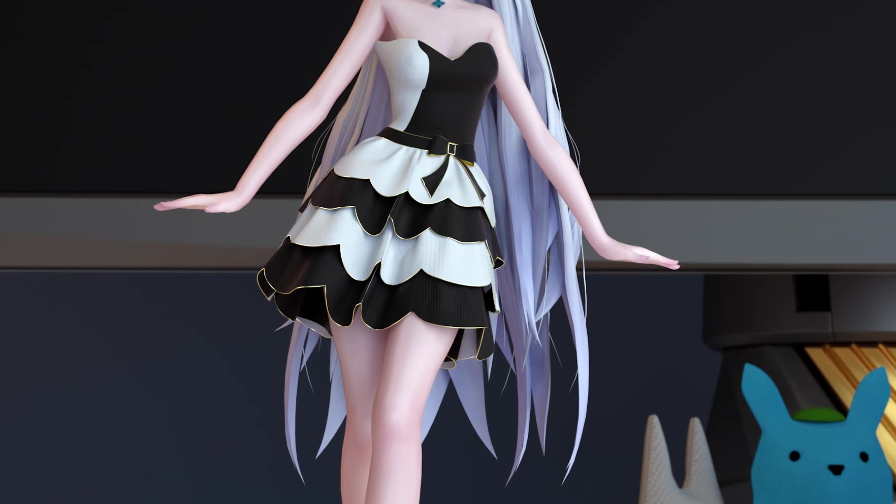 【C4D/布料】快看!天依又跑到桌上调皮了